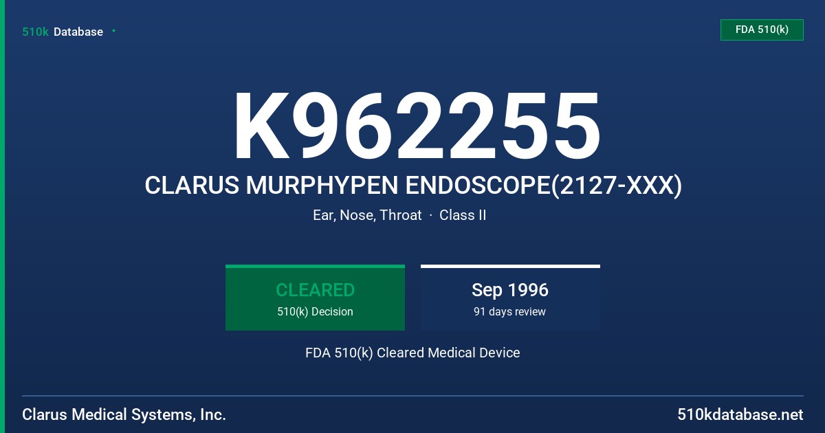 K962255 CLARUS MURPHYPEN ENDOSCOPE(2127-XXX) FDA 510(k) Cleared Medical Device