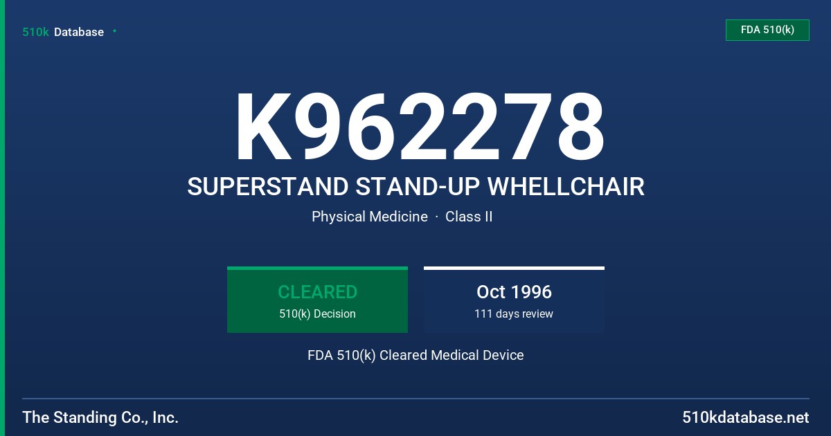 K962278 SUPERSTAND STAND-UP WHELLCHAIR FDA 510(k) Cleared Medical Device