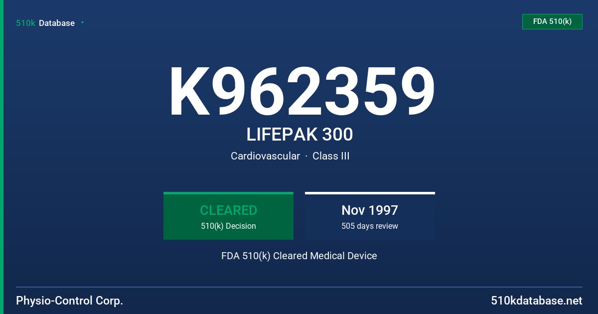 K962359 LIFEPAK 300 FDA 510(k) Cleared Medical Device