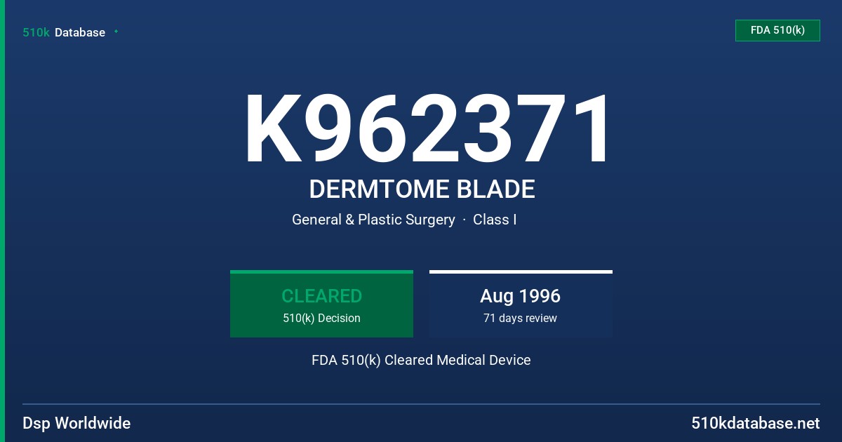 K962371 DERMTOME BLADE FDA 510(k) Cleared Medical Device