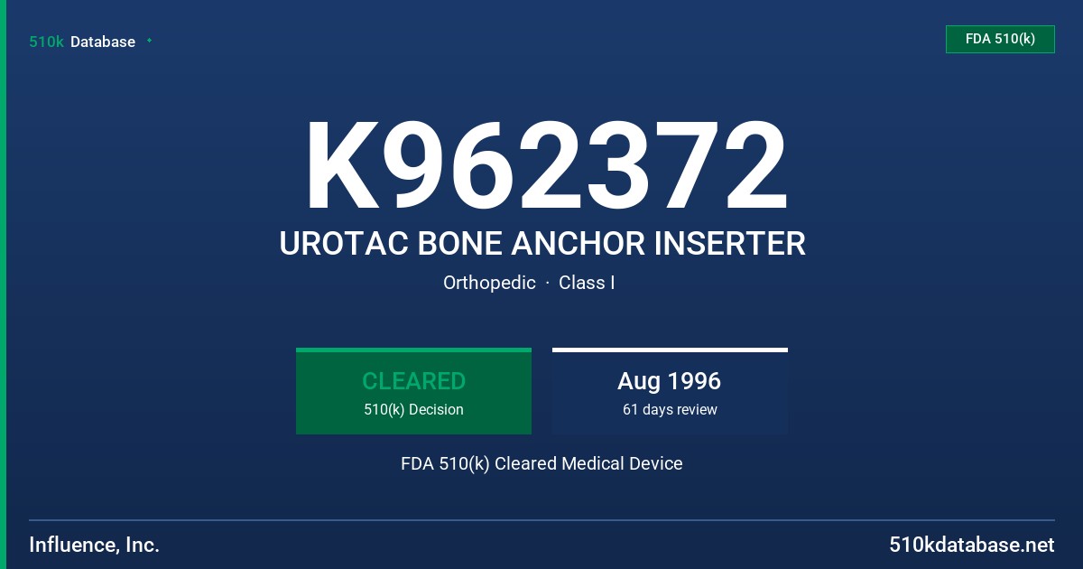 K962372 UROTAC BONE ANCHOR INSERTER FDA 510(k) Cleared Medical Device