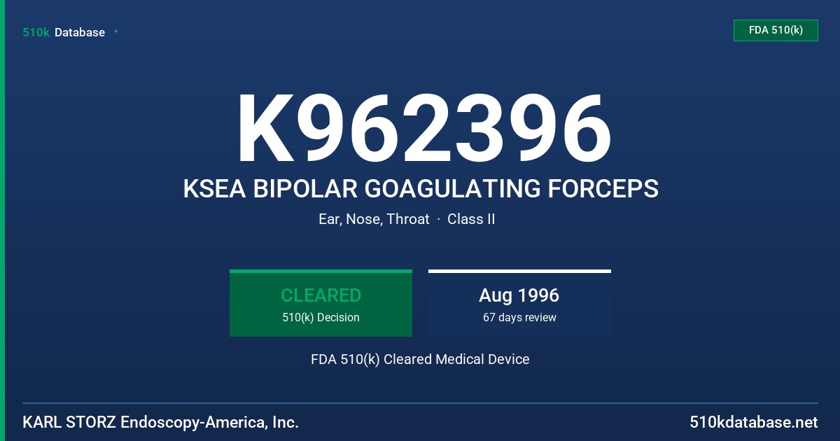 K962396 KSEA BIPOLAR GOAGULATING FORCEPS FDA 510(k) Cleared Medical Device