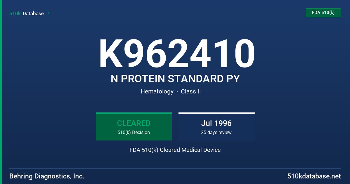 K962410 N PROTEIN STANDARD PY FDA 510(k) Cleared Medical Device