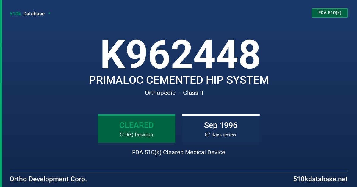 K962448 PRIMALOC CEMENTED HIP SYSTEM FDA 510(k) Cleared Medical Device