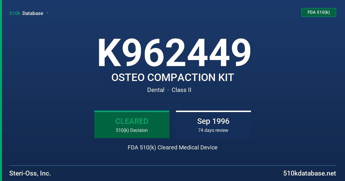 K962449 OSTEO COMPACTION KIT FDA 510(k) Cleared Medical Device
