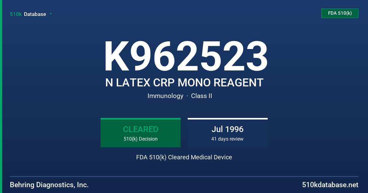K962523 N LATEX CRP MONO REAGENT FDA 510(k) Cleared Medical Device