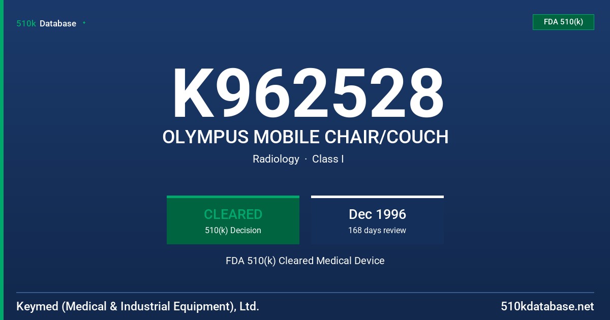 K962528 OLYMPUS MOBILE CHAIR/COUCH FDA 510(k) Cleared Medical Device