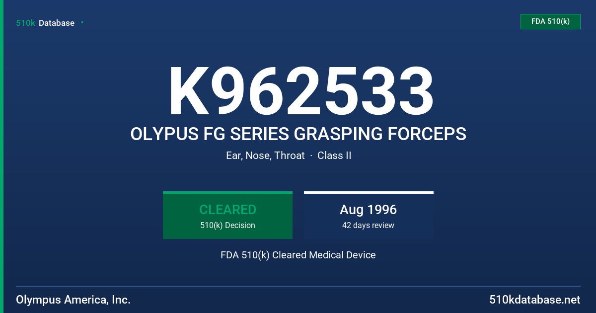 K962533 OLYPUS FG SERIES GRASPING FORCEPS FDA 510(k) Cleared Medical Device