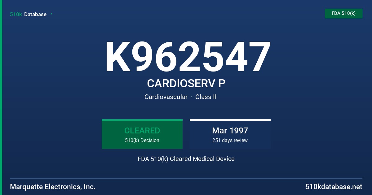 K962547 CARDIOSERV P FDA 510(k) Cleared Medical Device