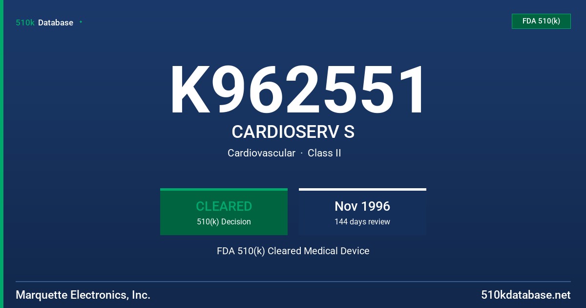 K962551 CARDIOSERV S FDA 510(k) Cleared Medical Device
