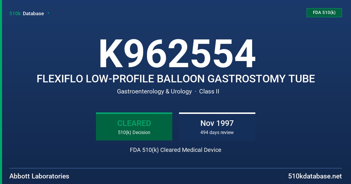 K962554 FLEXIFLO LOW-PROFILE BALLOON GASTROSTOMY TUBE FDA 510(k) Cleared Medical Device