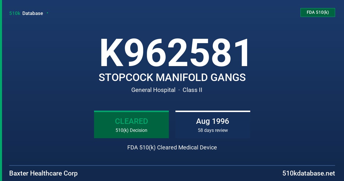 K962581 STOPCOCK MANIFOLD GANGS FDA 510(k) Cleared Medical Device