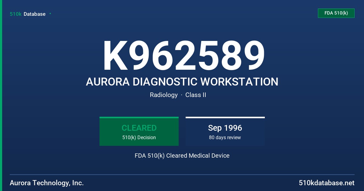 K962589 AURORA DIAGNOSTIC WORKSTATION FDA 510(k) Cleared Medical Device
