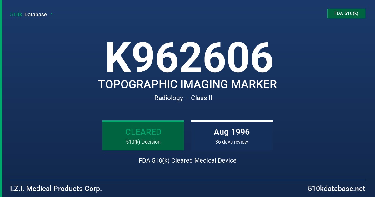 K962606 TOPOGRAPHIC IMAGING MARKER FDA 510(k) Cleared Medical Device