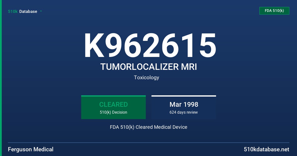 K962615 TUMORLOCALIZER MRI FDA 510(k) Cleared Medical Device