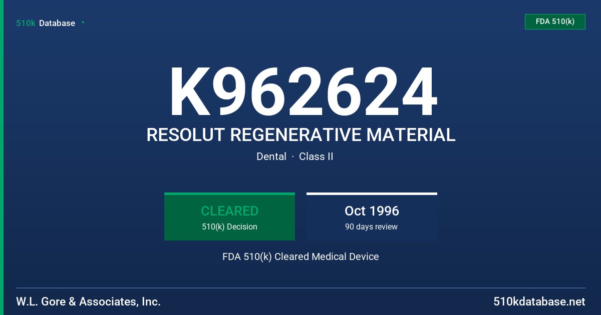 K962624 RESOLUT REGENERATIVE MATERIAL FDA 510(k) Cleared Medical Device