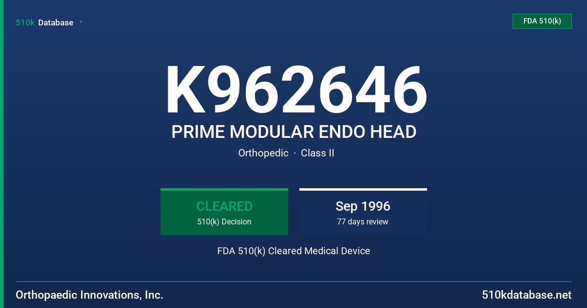 K962646 PRIME MODULAR ENDO HEAD FDA 510(k) Cleared Medical Device
