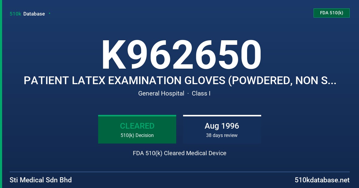 K962650 PATIENT LATEX EXAMINATION GLOVES (POWDERED, NON STERILE) FDA 510(k) Cleared Medical Device