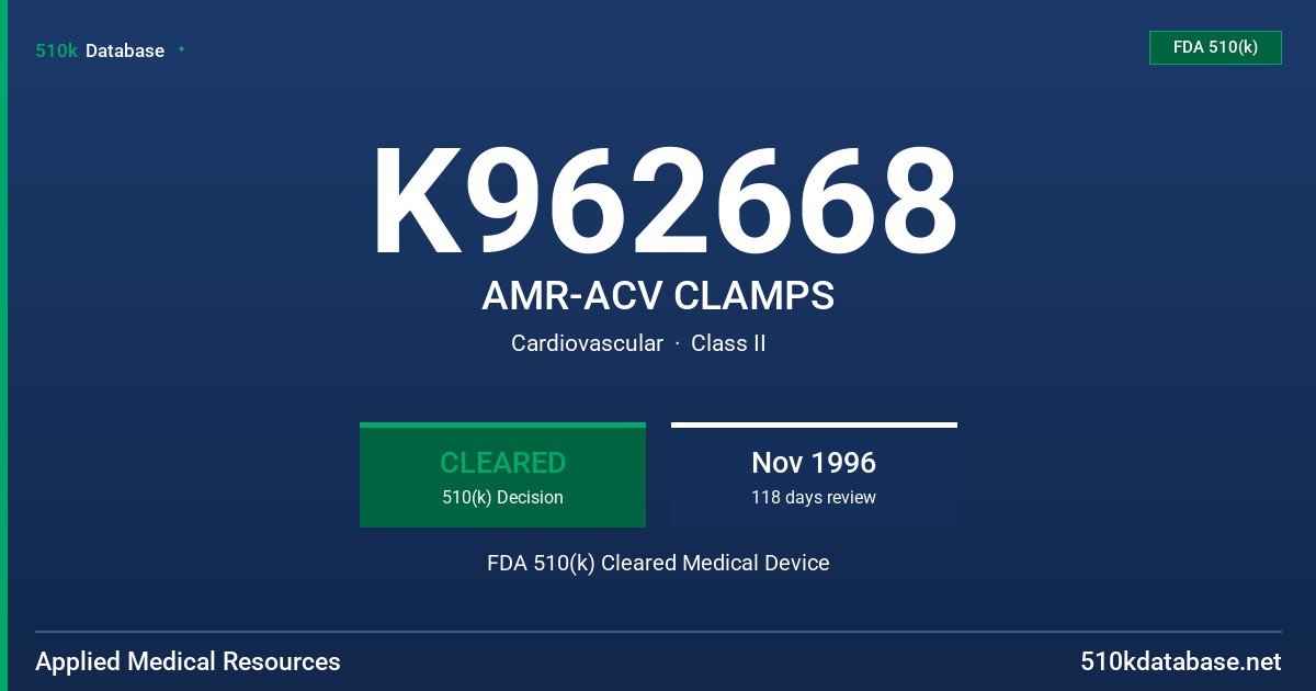 K962668 AMR-ACV CLAMPS FDA 510(k) Cleared Medical Device