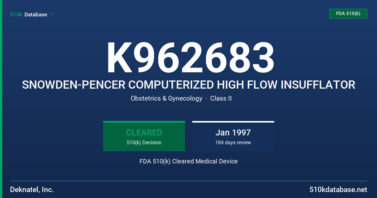 K962683 SNOWDEN-PENCER COMPUTERIZED HIGH FLOW INSUFFLATOR FDA 510(k) Cleared Medical Device