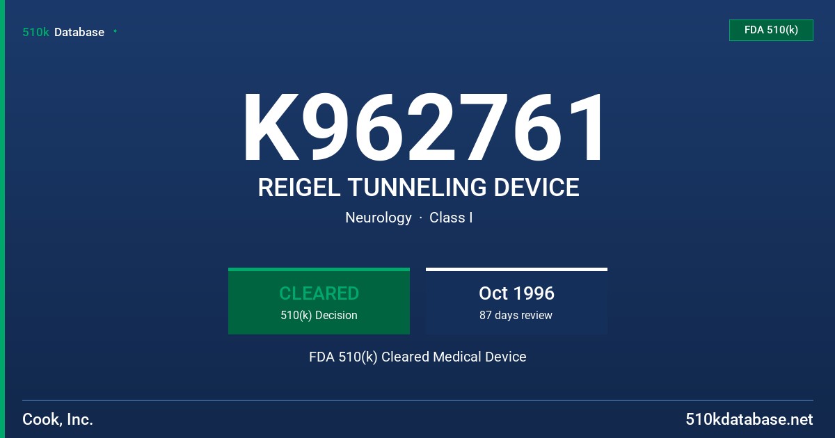 K962761 REIGEL TUNNELING DEVICE FDA 510(k) Cleared Medical Device