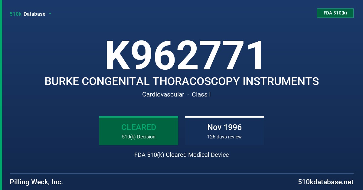 K962771 BURKE CONGENITAL THORACOSCOPY INSTRUMENTS FDA 510(k) Cleared Medical Device