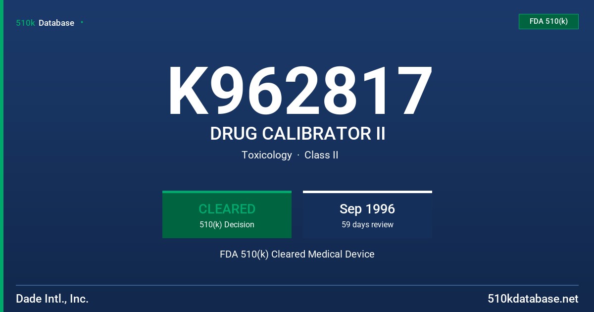 K962817 DRUG CALIBRATOR II FDA 510(k) Cleared Medical Device