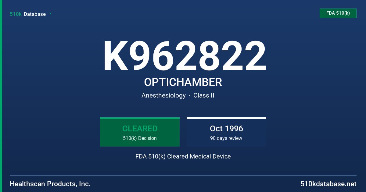 K962822 OPTICHAMBER FDA 510(k) Cleared Medical Device