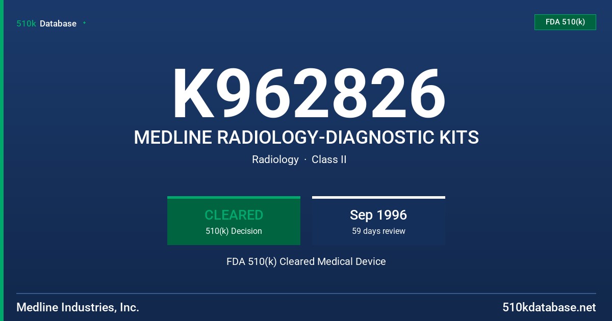 K962826 MEDLINE RADIOLOGY-DIAGNOSTIC KITS FDA 510(k) Cleared Medical Device