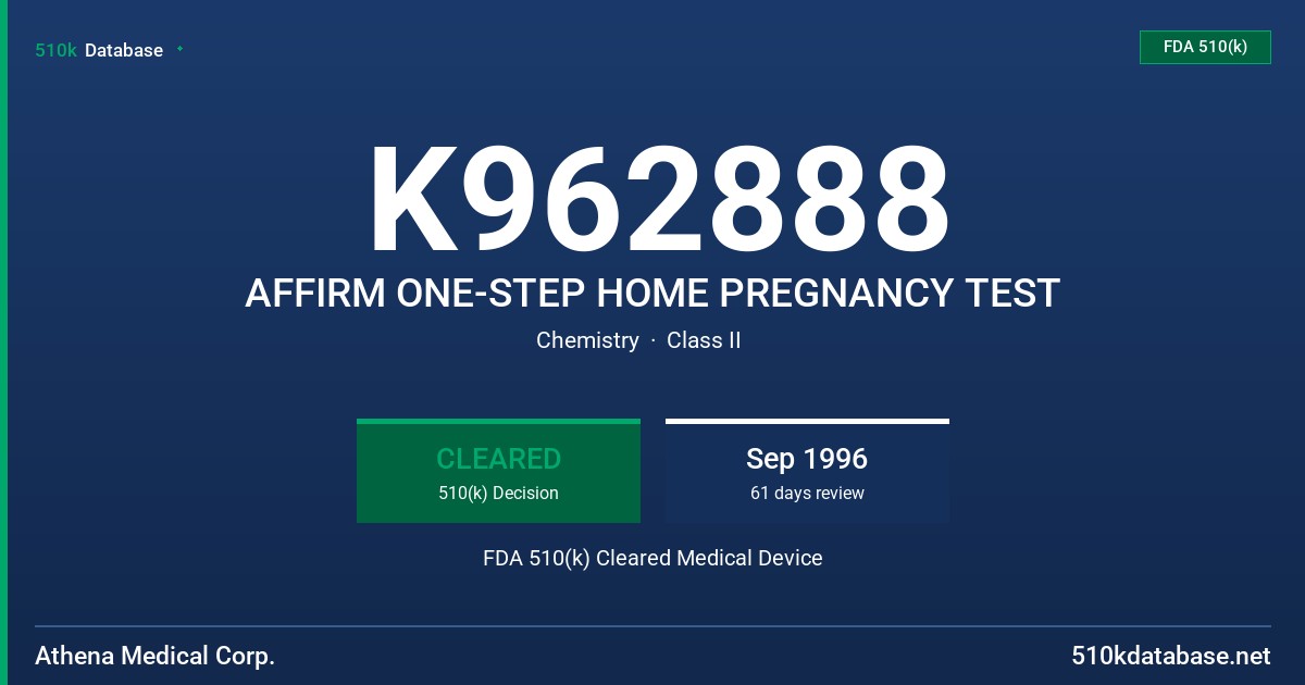 K962888 AFFIRM ONE-STEP HOME PREGNANCY TEST FDA 510(k) Cleared Medical Device