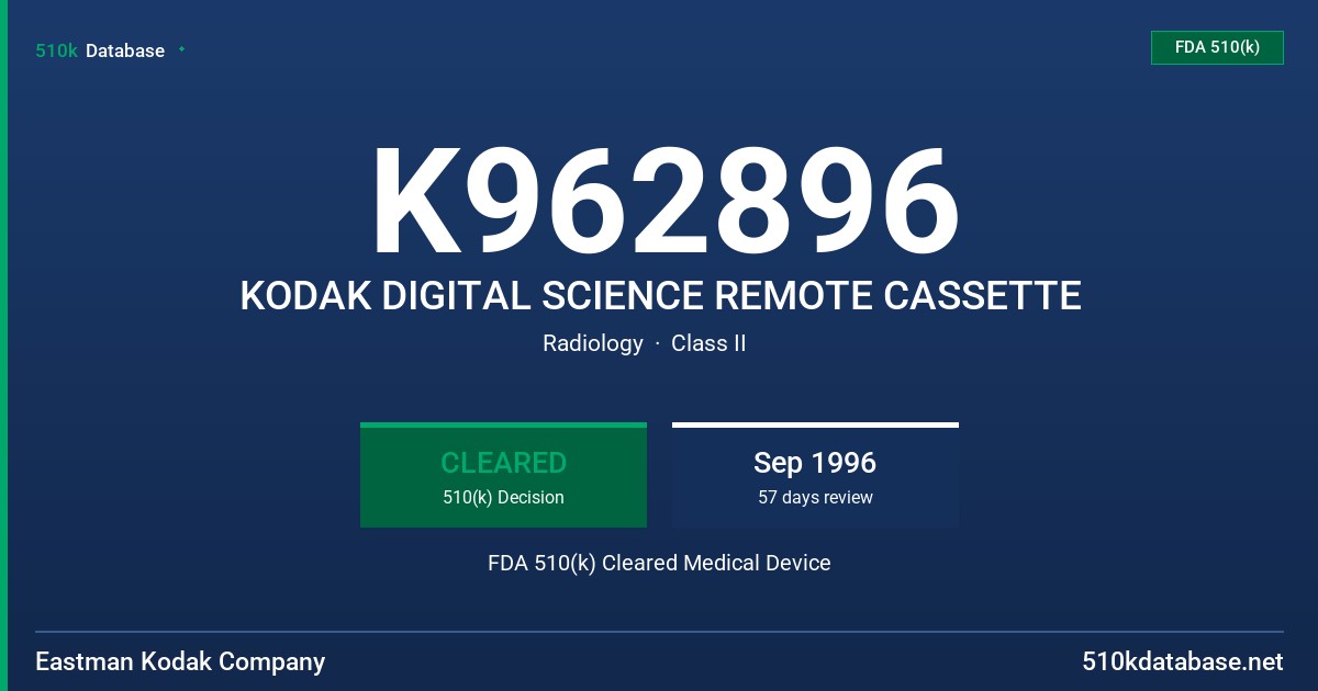 K962896 KODAK DIGITAL SCIENCE REMOTE CASSETTE FDA 510(k) Cleared Medical Device