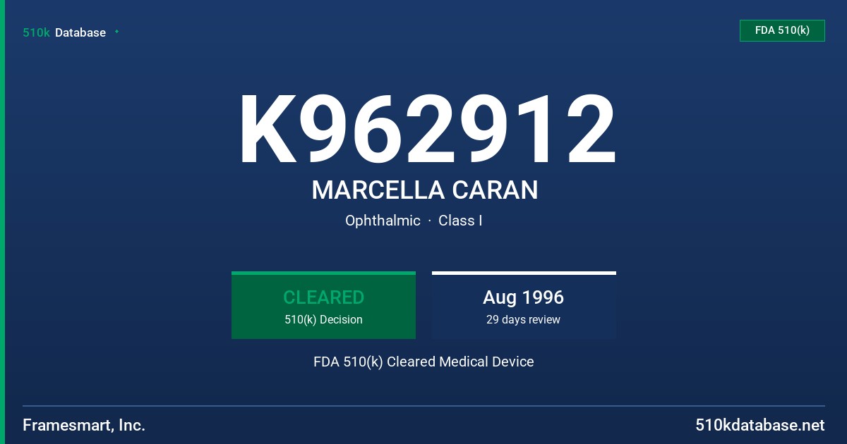 K962912 MARCELLA CARAN FDA 510(k) Cleared Medical Device