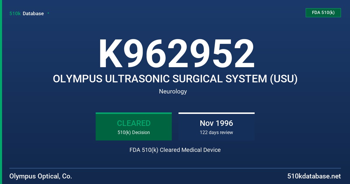 K962952 OLYMPUS ULTRASONIC SURGICAL SYSTEM (USU) FDA 510(k) Cleared Medical Device