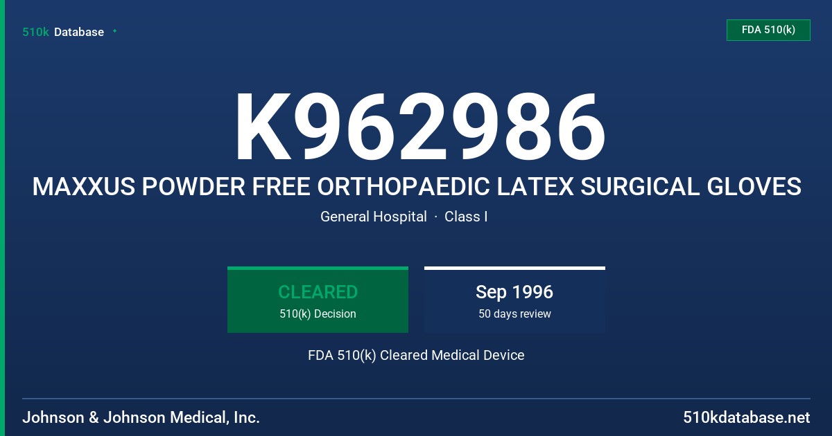K962986 MAXXUS POWDER FREE ORTHOPAEDIC LATEX SURGICAL GLOVES FDA 510(k) Cleared Medical Device