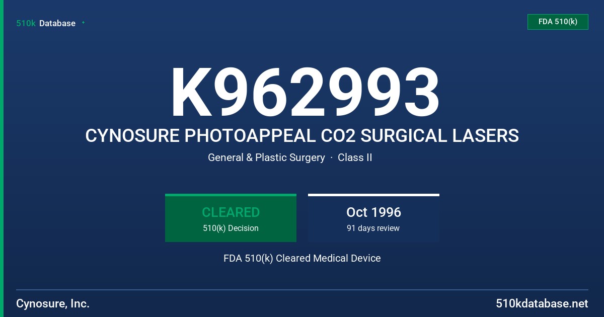 K962993 CYNOSURE PHOTOAPPEAL CO2 SURGICAL LASERS FDA 510(k) Cleared Medical Device