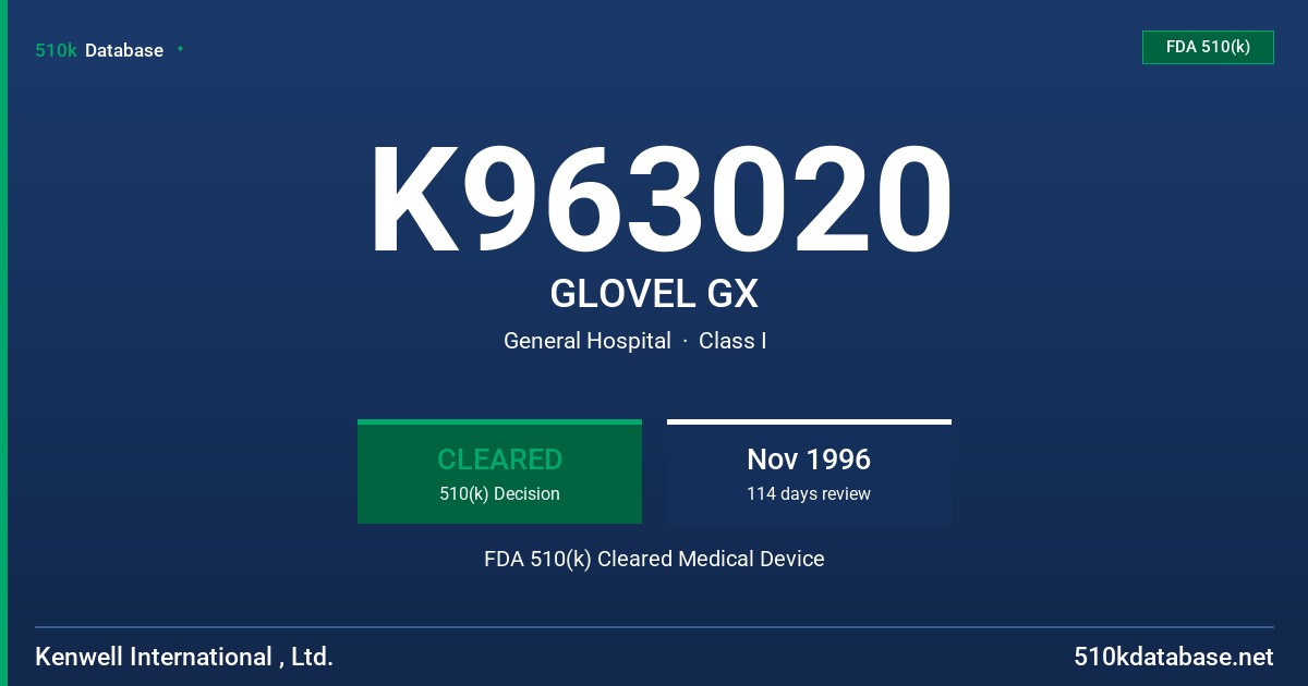K963020 GLOVEL GX FDA 510(k) Cleared Medical Device