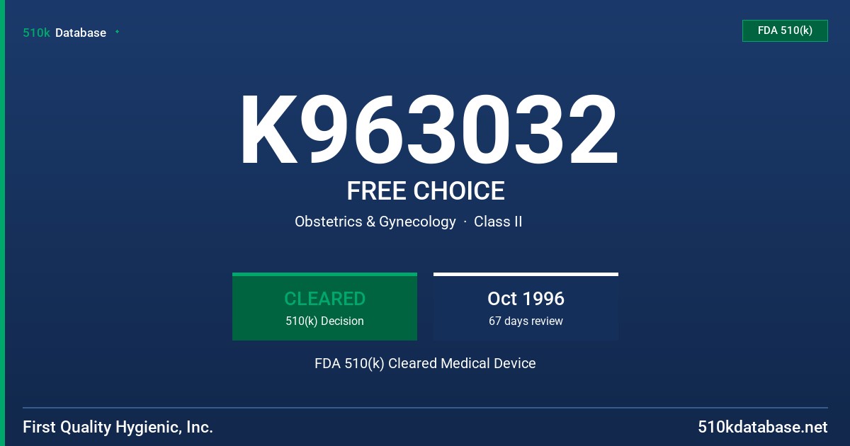 K963032 FREE CHOICE FDA 510(k) Cleared Medical Device