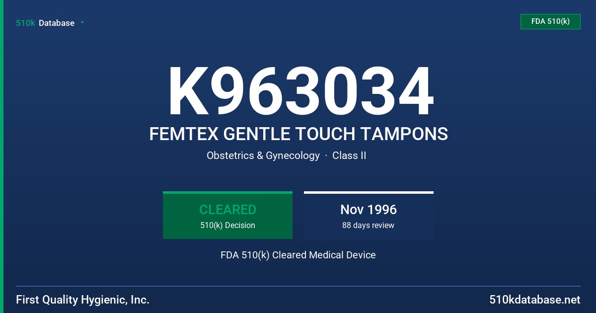 K963034 FEMTEX GENTLE TOUCH TAMPONS FDA 510(k) Cleared Medical Device