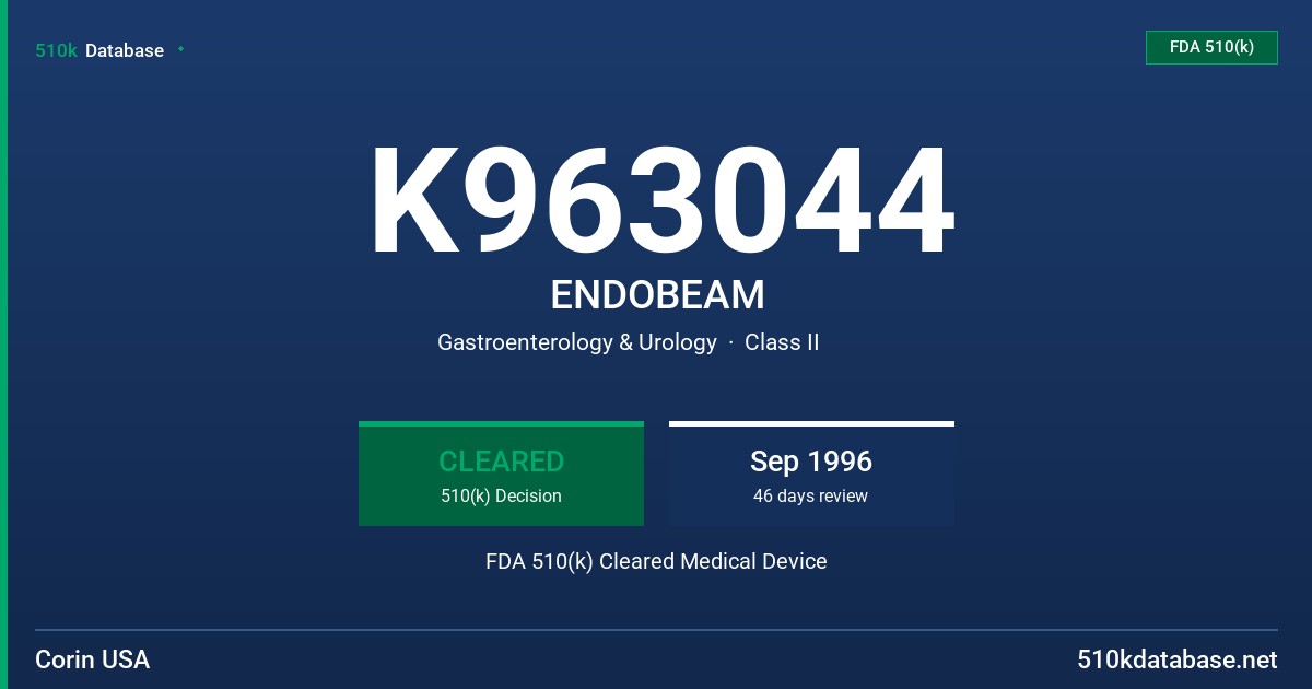 K963044 ENDOBEAM FDA 510(k) Cleared Medical Device