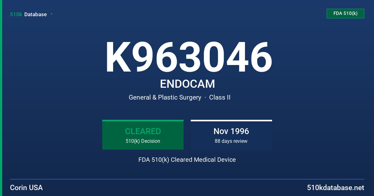 K963046 ENDOCAM FDA 510(k) Cleared Medical Device