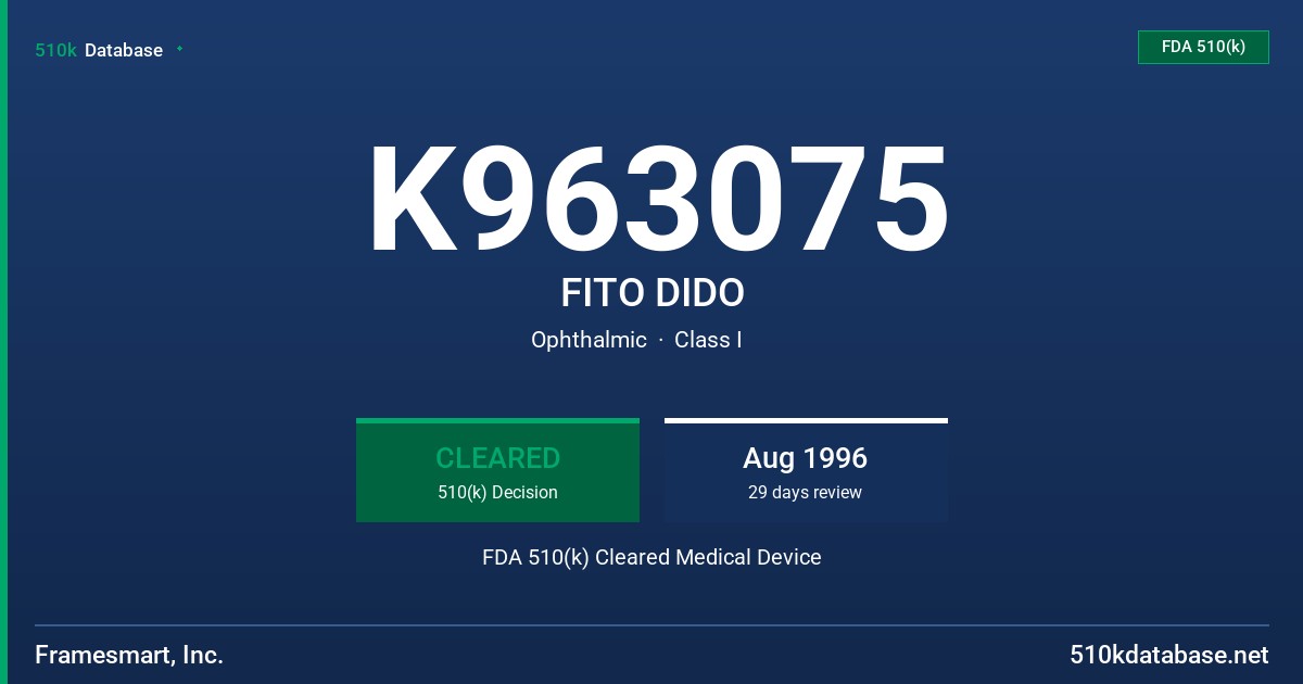 K963075 FITO DIDO FDA 510(k) Cleared Medical Device