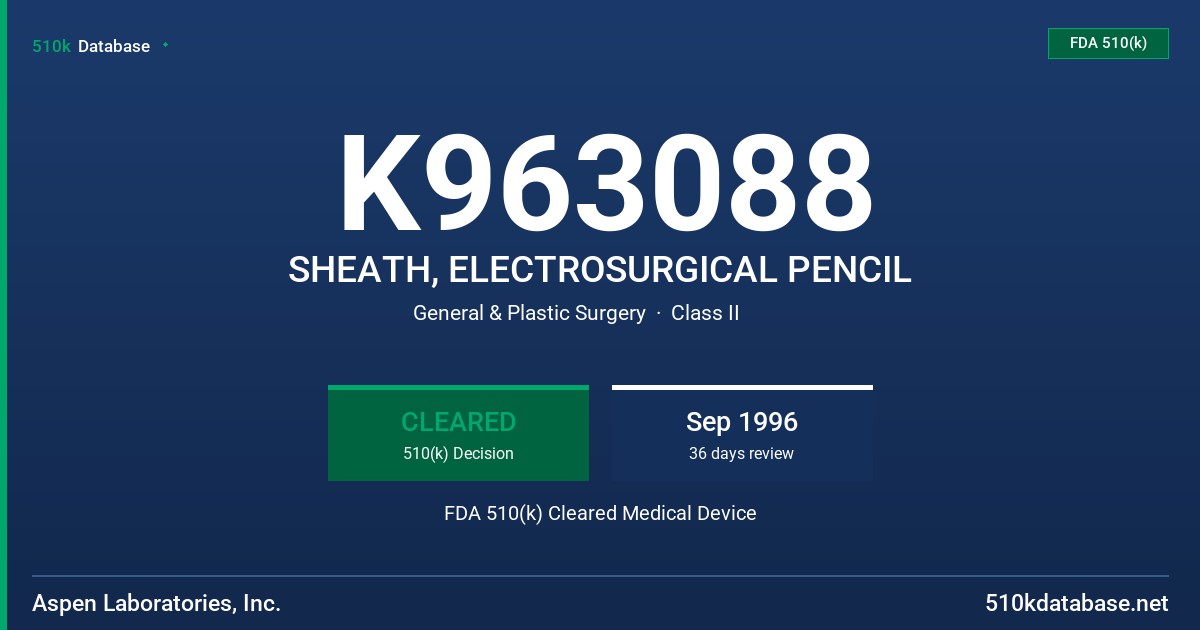 K963088 SHEATH, ELECTROSURGICAL PENCIL FDA 510(k) Cleared Medical Device
