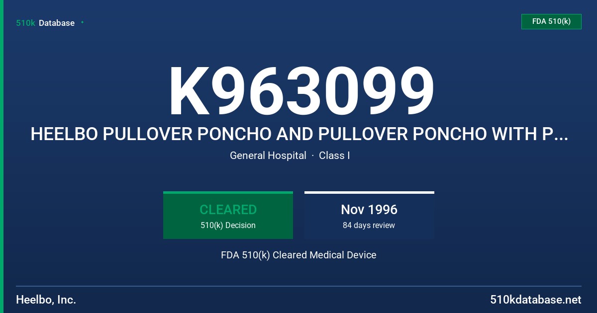 K963099 HEELBO PULLOVER PONCHO AND PULLOVER PONCHO WITH POCKET FDA 510(k) Cleared Medical Device