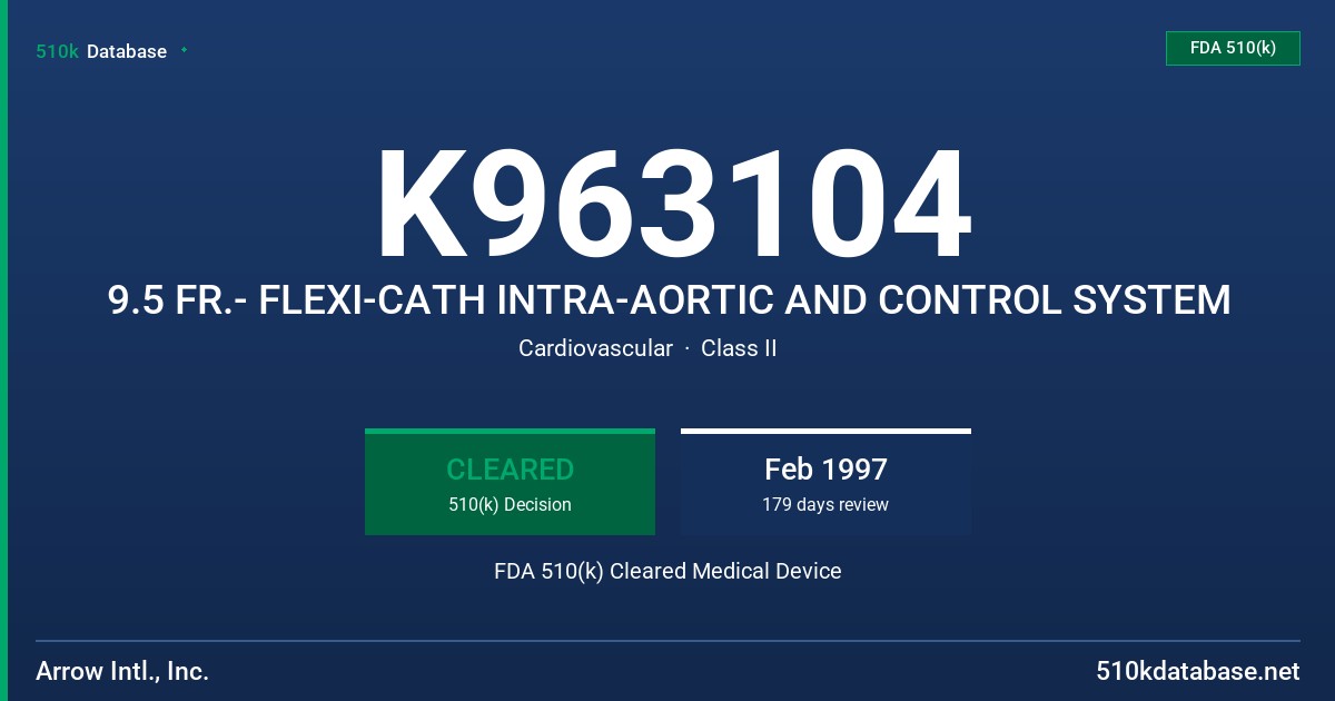K963104 9.5 FR.- FLEXI-CATH INTRA-AORTIC AND CONTROL SYSTEM FDA 510(k) Cleared Medical Device