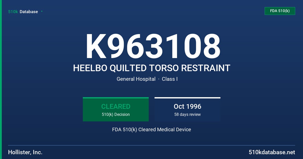 K963108 HEELBO QUILTED TORSO RESTRAINT FDA 510(k) Cleared Medical Device