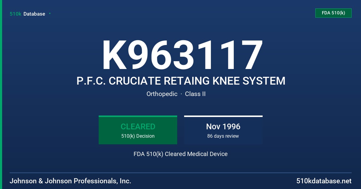 K963117 P.F.C. CRUCIATE RETAING KNEE SYSTEM FDA 510(k) Cleared Medical Device