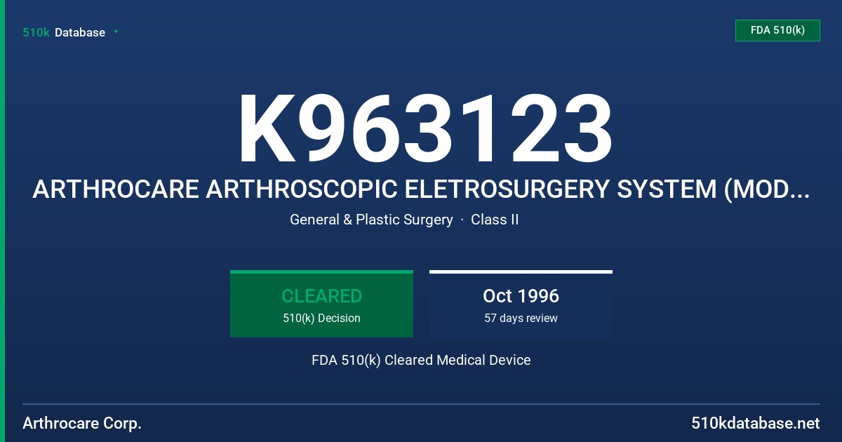 K963123 ARTHROCARE ARTHROSCOPIC ELETROSURGERY SYSTEM (MODEL 980) FDA 510(k) Cleared Medical Device