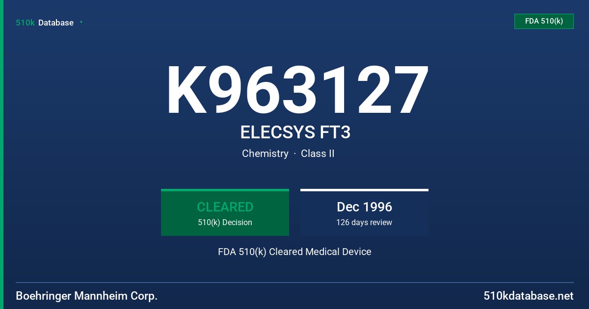 K963127 ELECSYS FT3 FDA 510(k) Cleared Medical Device
