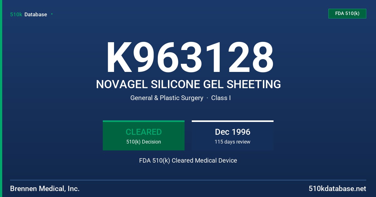 K963128 NOVAGEL SILICONE GEL SHEETING FDA 510(k) Cleared Medical Device