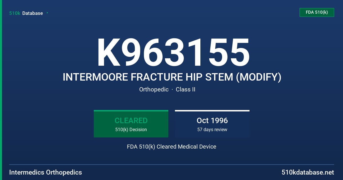 K963155 INTERMOORE FRACTURE HIP STEM (MODIFY) FDA 510(k) Cleared Medical Device